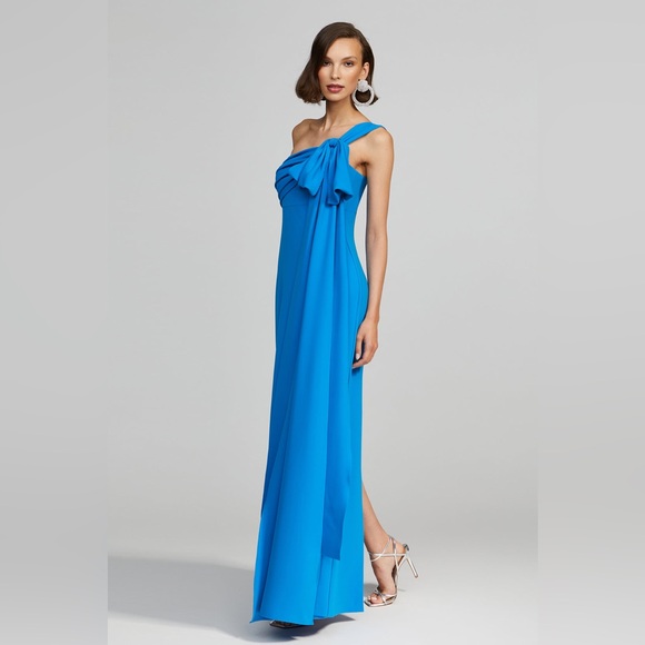 Halston OLIVIA GOWN IN CREPE in Azur Blue NEW - Picture 3 of 8